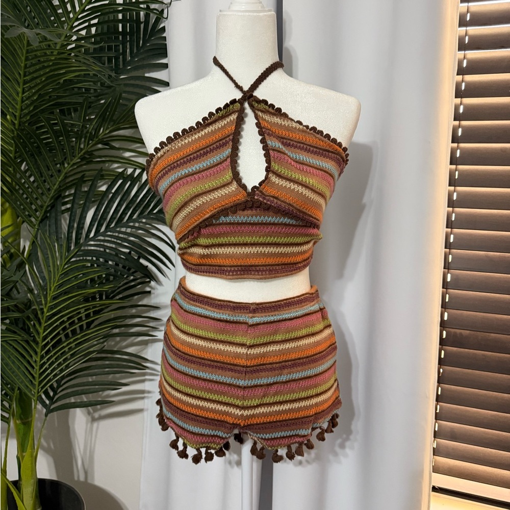 Fashion Nova Striped Knit Halter Jumpsuit